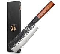 MITSUMOTO SAKARI Couteau Japonais de 19 cm, Couteau de Cuisine Acier à Haut Carbone, Couteaux de Cuisine Forgé à la Main Professionnel (Manche en Rosier etBoutique Boîte en Bois)