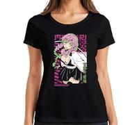 Mitsuri Kanroji Kimetsu no Yaiba Kawaii T-shirt pour femme Rose Vert Cheveux, Noir , S