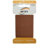 MITSY Cordon élastique rond indéchirable - Cordon en caoutchouc pour couture - Largeur : 1,5 mm - 5 m - Marron - Solide - Pour pantalons, maison, bricolage, artisanat, tissus à proximité