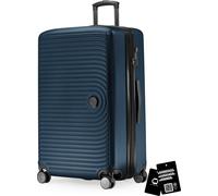Mitte - Grande valise + étiquette de valise numérique contre la perte de bagages, valise de voyage extension XL, valise à roulettes check-in 4 roulettes doubles, serrure à combinaison TSA,bleu foncé