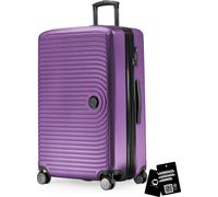 Mitte - Grande valise + étiquette de valise numérique contre la perte de bagages, valise de voyage extension XL, valise à roulettes check-in 4 roulettes doubles, serrure à combinaison TSA,Aubergine
