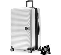 Mitte - Grande valise + étiquette de valise numérique contre la perte de bagages, valise de voyage extension XL, valise à roulettes check-in 4 roulettes doubles, serrure à combinaison TSA,blanc mat