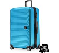Mitte - Grande valise + étiquette de valise numérique contre la perte de bagages, valise de voyage extension XL, valise à roulettes check-in 4 roulettes doubles, serrure à combinaison TSA,bleu cyan