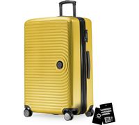 Mitte - Grande valise + étiquette de valise numérique contre la perte de bagages, valise de voyage extension XL, valise à roulettes check-in 4 roulettes doubles, serrure à combinaison TSA,Jaune