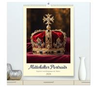 Mittelalter Portraits. Inspiriert vom Königshaus der Tudors (hochwertiger Premium Wandkalender 2026 DIN A2 hoch), Kunstdruck in Hochglanz: Der König und seine Ehefrauen nach Mittelalter-Art