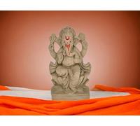 Mitti Idole de Ganesh | Écologique fabriquée à la main | Statue de Ganesh Lotus Murti biodégradable pour Visarjan | Parfaite pour Ganesh Chaturthi (16,5 x 8,9 cm)