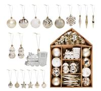 Mittokonnel 70 pièces de Boules de Noël décoratives pour Sapin de Noël, Blanc et doré, avec Motifs de Bonhomme de Neige, Locomotive et Sapin de Noël avec Flocons de Neige, pour Mariages et fêtes.