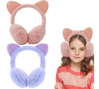 MITUMORMOR Lot de 2 cache-oreilles d'hiver réglables pour fille - Cache-oreilles chauds - Protection contre le froid - En peluche - Pour activités de plein air