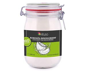 mituso Huile de coco bio désodorisée 1 L | Goût neutre - idéale pour rôtir, cuire & frire | vegan, sans additifs - polyvalente pour la peau & les cheveux | en bocal à fermeture métallique