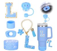 Mity rain Ensemble d'accessoires de tasse pour gobelet Stanley de 887 ml, 1200 ml avec poignée, y compris breloques initiales, capuchon de paille, coffre, autocollant, bouchon en silicone