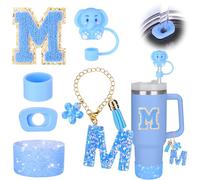 Mity rain Ensemble d'accessoires de tasse pour gobelet Stanley de 887 ml, 1200 ml avec poignée, y compris breloques initiales, capuchon de paille, coffre, autocollant, bouchon en silicone