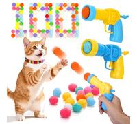 Mity rain Lot de 2 lanceurs de balles pour chat et 100 boules à pompons interactifs pour chat - Jouets en peluche douce et sûre pour chats d'intérieur, jouets amusants pour un jeu actif sans fin