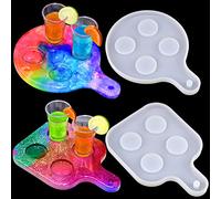 Mity rain Lot de 2 plateaux de service en résine pour verre à liqueur, 8 trous, support de verre à vin, planche de service en époxy, moule pour décoration de fête, maison