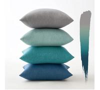 MIU Housse Coussin Exterieur Impermeable Imitation de Lin en Polyester Coussins Canape Bleue Série 50 x 50 cm (Lot de 4)