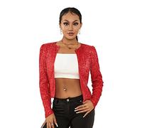 Miucchy Boléro sexy à paillettes pour femme - Blazer à manches longues - Cardigan court pour fête, Rouge, M