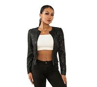 Miucchy Femme Sexy Boléro à Paillettes en Sequins Veste en Blazer Glitzer Manches Longues Cardigan Court pour la Fête, Noir , S