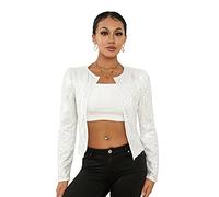 Miucchy Femme Sexy Boléro à Paillettes en Sequins Veste en Blazer Glitzer Manches Longues Cardigan Court pour la Fête, Argenté., XL