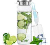 Miudeco carafe en verre, 1,5 litre cruche d'eau en verre avec cperchio scellé pour l'eau chaude et froide, café, lait(avec brosse pour tasses) (1,5L/51 Oz)