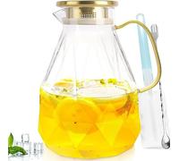 Miudeco carafe en verre, 2,2 litre cruche d'eau en verre avec cperchio scellé pour l'eau chaude et froide, café, lait(avec brosse pour tasses &Coaster&cuillère à remuer) (2,2L/74 Oz)