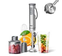 MIUI Mixeur Plongeant 4-en-1, Moteur Puissant 1200W MAX, Pied en Inox. Inclus Hachoir, Fouet et Verre Doseur