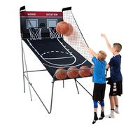 MIUKYUI Basketball Arcade Automatique Pliable Double Shot Portable Avec 4 Balles Tube D'Acier MDF Compteur De Points Électronique Pour Enfants Famille Activité Intérieur Coordination Main Œil