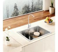 MIUKYUI Évier de cuisine moderne de qualité supérieure - En acier inoxydable 304 - Rectangulaire - 55 cm de large - Avec protection contre la condensation et raccords d'eau chaud/froid séparés