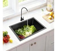 MIUKYUI Évier de cuisine moderne de qualité supérieure - En acier inoxydable 304 - Rectangulaire - 55 cm de large - Avec protection contre la condensation et raccords d'eau chaud/froid séparés - Noir