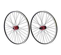 MIUKYUI Jeu de roues de vélo avec frein sur jante 27,5 ", jante en alliage d'aluminium, capacité de charge de 45 kg, 32 rayons, retrait rapide, design moderne, rouge et noir, pour VTT, vélo de route