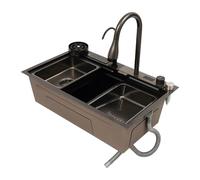 MIUKYUI Kit complet intelligent - Évier de cuisine moderne avec lave-tasses, porte-couteaux et protection anti-débordement - Évier pratique pour la cuisine et la restauration - Argenté