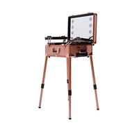 MIUKYUI Mallette de maquillage mobile en alliage d'aluminium avec 4 roulettes et hauteur réglable, grand miroir et plusieurs compartiments pour une utilisation professionnelle, Or rose, 1, Minimaliste