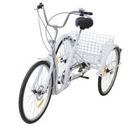 MIUKYUI Tricycle de 26 pouces pour adulte avec 6 vitesses et chaîne nécessitant peu d'entretien - Équipement complet avec frein avant et arrière, réflecteur et panier à bagages pour des sorties en