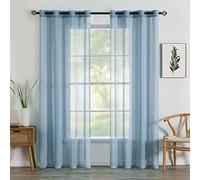 MIULEE 2 Panneaux Couleur Pure Rideaux De Fenêtre Transparents Lisse Élégant Panneaux Voile De Fenêtre Draperies Traitement pour Chambre Salon Rideaux à Oeillets 140x145cm Nile Bleu