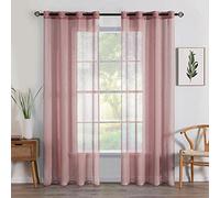 MIULEE 2 Panneaux Rideaux Voilages à Oeillets en Effet Lin Voilage Fenêtre Transparent Rideau Salon Moderne Draperies Petite Décor Cuisine Chambre Balcon 140x175cm Rose Sale