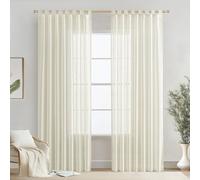 MIULEE 2 Pièce Rideaux Voilages de Fenêtre Effet Lin Semi-Transparent Draperie avec Passants Voile Intérieur Lin Imitation Elegant pour Chambre Salon Maison Bureau, 140x280CM,Lait