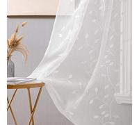 MIULEE 2 Voilages Marron Feuilles Brodées Sheer Rideaux Belle Élégance Oeillet Ossature De Ressort Fenêtre Voile Panneaux Drapé Traitement pour Chambre Salon Feuilles Blanc 140x245CM(L x H)