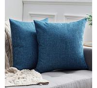 MIULEE de Housses de Coussin Décorative Carrée Style Rustique en Imitation de Lin Housses de Coussin en Imitation de Lin Décor Vintage pour Sofa Chambres à Coucher Bleu 40X40CM 16"X16",2 Pièces