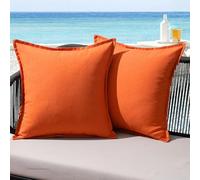 MIULEE Housse Coussin Exterieur Impermeable Imitation de Lin en Polyester Coussins Canape Decoratif Taie Oreiller pour Jardin Balcon Salon Chaise Maison 50x50 cm Lot de 2 Orange