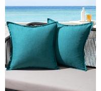 MIULEE Housse Coussin Exterieur Impermeable Imitation de Lin en Polyester Coussins Canape Decoratif Taie Oreiller pour Jardin Balcon Salon Chaise Maison 50x50 cm Lot de 2 Paon Bleu