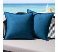 MIULEE Housse Coussin Exterieur Impermeable Imitation de Lin en Polyester Coussins Canape Decoratif Taie Oreiller pour Jardin Balcon Salon Chaise Maison 45x45 cm Lot de 2 Bleu Foncé