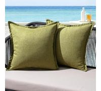 MIULEE Housse Coussin Exterieur Impermeable Imitation de Lin en Polyester Coussins Canape Decoratif Taie Oreiller pour Jardin Balcon Salon Chaise Maison 50x50 cm Lot de 2 Vert Foncé