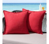 MIULEE Housse Coussin Exterieur Impermeable Imitation de Lin en Polyester Coussins Canape Decoratif Taie Oreiller pour Jardin Balcon Salon Chaise Maison 50x50 cm Lot de 2 Rouge