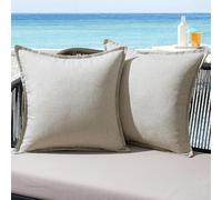 MIULEE Housse Coussin Exterieur Impermeable Imitation de Lin en Polyester Coussins Canape Decoratif Taie Oreiller pour Jardin Balcon Salon Chaise Maison 50x50 cm Lot de 2 Gris Blanc