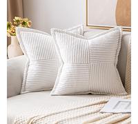 MIULEE Housse De Coussin Canapé 50×50cm Blanc Lot de 2 Patchwork | Velours Côtelé, Bordouré, Fermeture Invisible, Canapé, Lit, Fauteuil, Salon, Chambre, Coin Lecture, Moderne, Scandinave, Boho