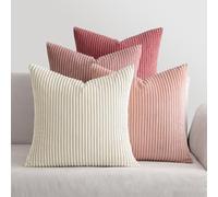 MIULEE Housses de Coussin en Velours Côtelé Carrées Décoratives Douces pour Le Printemps Douce en Velours Rayé Lot de 4 pour la Décoration Intérieure Canapé Chambre à Coucher 50x50cm Rosa