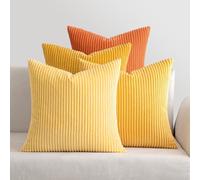MIULEE Housses de Coussin en Velours Côtelé Carrées Décoratives Douces pour Le Printemps Douce en Velours Rayé Lot de 4 pour la Décoration Intérieure Canapé Chambre à Coucher 45x45cm Orange