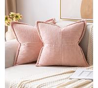 MIULEE Housses de Coussin en Velours Côtelé Lot de 2 Housses de Coussin Patchwork Carrées Décoratives Taie d'oreiller Souple pour Décoration Intérieure Canapé Chambre à Coucher Rose 45x45 cm