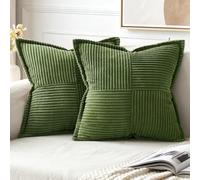 MIULEE Housses de Coussin Noël en Velours Côtelé Lot de 2 Housses de Coussin Patchwork Carrées Décoratives Taie d'oreiller Souple pour Décoration Intérieure Canapé Chambre Coucher 40x40cm Matcha Vert