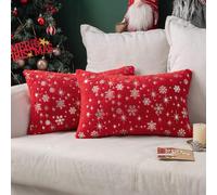 MIULEE Housses de Coussins Noël Fausse Fourrure Doux en Polyester Décoratif en Motifs de Flocon de Neige Brillants Moderne Décorer pour Salon Bureau Canapé 2 Pièces 30x50CM Rouge