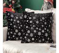 MIULEE Housses de Coussins Noël Fausse Fourrure Doux en Polyester Décoratif en Motifs de Flocon de Neige Brillants Moderne Décorer pour Salon Bureau Canapé 2 Pièces 40x40CM Noir