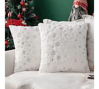 MIULEE Housses de Coussins Noël Fausse Fourrure Doux en Polyester Décoratif en Motifs de Flocon de Neige Brillants Moderne Décorer pour Salon Bureau Canapé 2 Pièces 45x45CM Blanc